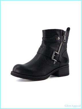 Women's Ankle Boots with Zipper & Buckle, Combat Style, Memory Foam, Wide Width
